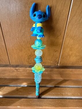 Handcrafted blue Stitch Character Beaded Pen